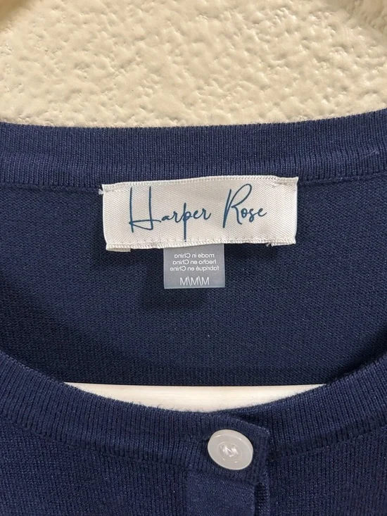 Harper Rose Navy Button-Down Crewneck Cardigan - Picture 2 of 3